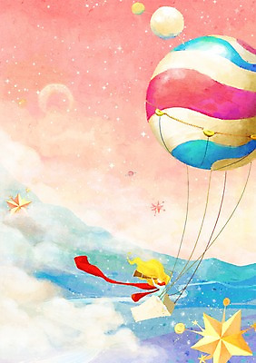 PSD 여자 별 여행 백그라운드 일러스트 상상 한명 서기 사람 판타지 우주 망원경 행성 기구 열기구 우주여행 여자만 여자한명만 국내일러스트 자연요소 1 항공교통 모션 파일형식