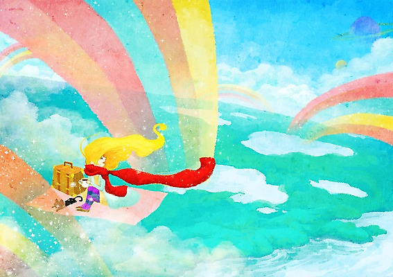 PSD 동물 한마리 여자 별 여행 백그라운드 무지개 가방 일러스트 상상 한명 미소 웃음 사람 반려동물 판타지 우주 여행가방 고양이 행성 우주여행 여자만 여자한명만 국내일러스트 자연요소 1 잡화 포유류 표정 파일형식