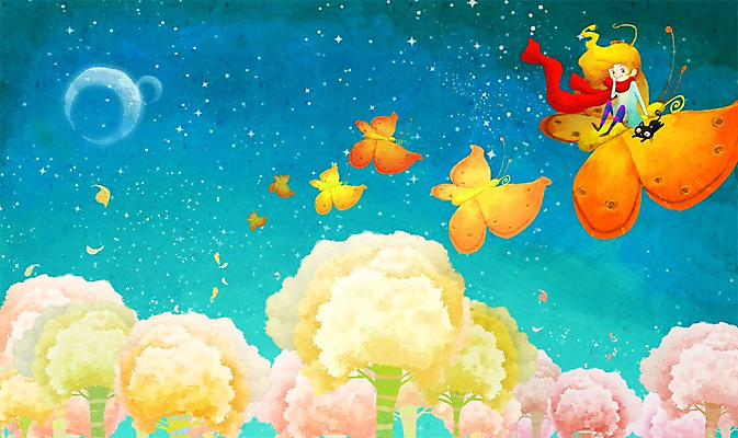 PSD 나무 동물 한마리 여자 별 여행 나비 백그라운드 일러스트 상상 한명 사람 반려동물 판타지 우주 고양이 행성 달 우주여행 여자만 여자한명만 국내일러스트 자연요소 식물 1 곤충 포유류 파일형식