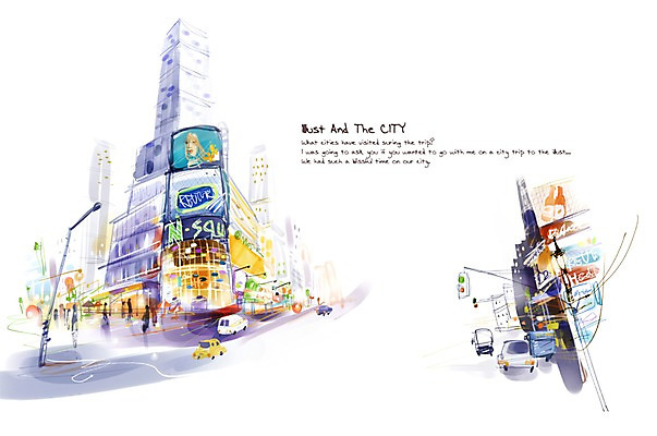 PSD 도로 백그라운드 가로등 일러스트 자동차 풍경 빌딩 건물 세계 미국 도시 보행자 신호등 뉴욕 전광판 맨해튼 복잡 국내일러스트 건축물 공공시설 길 육상교통 컨셉 북아메리카 교통시설 파일형식