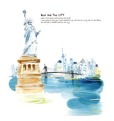PSD 백그라운드 일러스트 풍경 빌딩 사람없음 건물 강 세계 조형물 미국 도시 뉴욕 자유의여신상 복잡 가교 국내일러스트 건축물 컨셉 북아메리카 미술 세계문화유산 파일형식