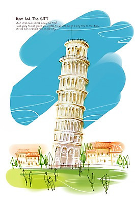 PSD 나무 백그라운드 일러스트 하늘 주택 풍경 건물 세계 탑 이탈리아 도시 가로수 피사의사탑 복잡 국내일러스트 식물 건축물 유럽 컨셉 세계문화유산 파일형식