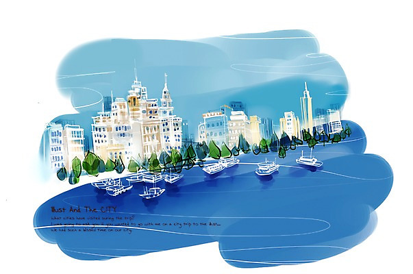 PSD 나무 백그라운드 일러스트 풍경 빌딩 사람없음 건물 강 세계 항구 중국 도시 가로수 복잡 선박 국내일러스트 식물 건축물 아시아 컨셉 수상교통 교통시설 파일형식