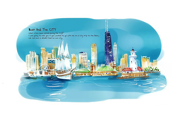 PSD 바다 백그라운드 일러스트 등대 풍경 빌딩 사람없음 건물 세계 항구 미국 도시 복잡 시카고 선박 국내일러스트 건축물 컨셉 수상교통 북아메리카 교통시설 파일형식