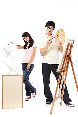 포토 JPG 스튜디오촬영 전신 직업 학생 라이프스타일 여자 교육 남자 대학생 포즈 모션 대학생라이프 실내 미술 서기 미소 들기 누끼 사람 동양인 20대 성인 두명 캠퍼스라이프 물감 미술도구 한국인 붓 팔레트 이젤 열정 캔버스 석고상 미대생 석고 청년만 성인만 국내포토 감정 문화예술 표정 인종 청년 내부 생활 오브젝트 파일형식