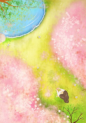 PSD 사계절 계절 여자 꽃 길 백그라운드 꽃밭 일러스트 자연 따뜻함 한명 사람 풍경 잔디 봄풍경 봄 연못 계절백그라운드 여자만 여자한명만 봄배경 국내일러스트 식물 1 생태계 파일형식