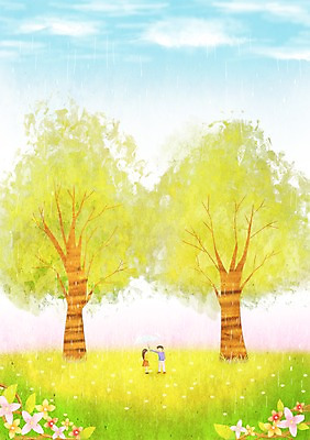 PSD 나무 구름 커플 사계절 계절 여자 남자 꽃 백그라운드 꽃밭 데이트 일러스트 우산 자연 하늘 따뜻함 사람 풍경 초원 두명 봄풍경 봄 비 계절백그라운드 봄배경 국내일러스트 자연요소 식물 관계 날씨 생태계 파일형식
