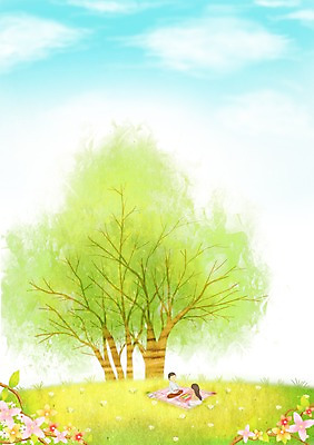 PSD 나무 구름 커플 사계절 계절 여자 남자 꽃 백그라운드 꽃밭 일러스트 자연 하늘 따뜻함 사람 풍경 잔디 초원 두명 소풍 봄풍경 봄 돗자리 계절백그라운드 봄배경 국내일러스트 자연요소 식물 관계 야외활동 생태계 파일형식