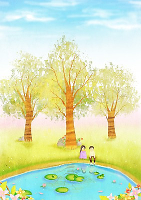 PSD 나무 구름 커플 사계절 계절 여자 남자 백그라운드 데이트 일러스트 자연 하늘 휴식 따뜻함 사람 풍경 잔디 두명 봄풍경 봄 연못 계절백그라운드 봄배경 국내일러스트 자연요소 식물 컨셉 관계 생태계 파일형식