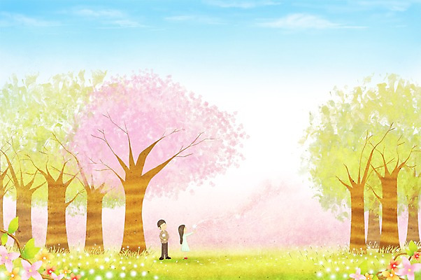 PSD 구름 커플 사계절 계절 여자 남자 꽃 백그라운드 일러스트 자연 하늘 따뜻함 꽃나무 사람 풍경 초원 두명 봄풍경 봄 계절백그라운드 꽃놀이 봄배경 국내일러스트 자연요소 나무 식물 관계 축제 생태계 파일형식