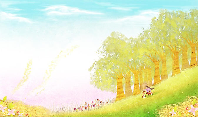 PSD 나무 구름 커플 사계절 계절 여자 남자 백그라운드 데이트 일러스트 자연 하늘 따뜻함 사람 풍경 초원 두명 자전거 봄풍경 봄 숲 계절백그라운드 봄배경 국내일러스트 자연요소 식물 관계 바이크 생태계 파일형식