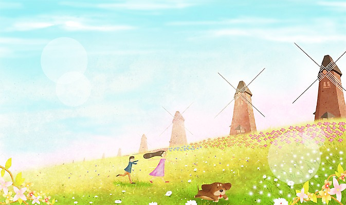 PSD 동물 구름 한마리 커플 사계절 계절 여자 남자 꽃 백그라운드 꽃밭 일러스트 자연 하늘 따뜻함 사람 풍경 초원 두명 반려동물 봄풍경 봄 산책 풍차 강아지 계절백그라운드 봄배경 국내일러스트 자연요소 식물 1 관계 휴식 개 생태계 파일형식