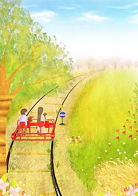 PSD 나무 커플 사계절 계절 여자 남자 백그라운드 데이트 일러스트 자연 따뜻함 사람 풍경 초원 두명 봄풍경 봄 기찻길 계절백그라운드 레일바이크 철도의날 봄배경 국내일러스트 식물 관계 바이크 생태계 파일형식 법정기념일