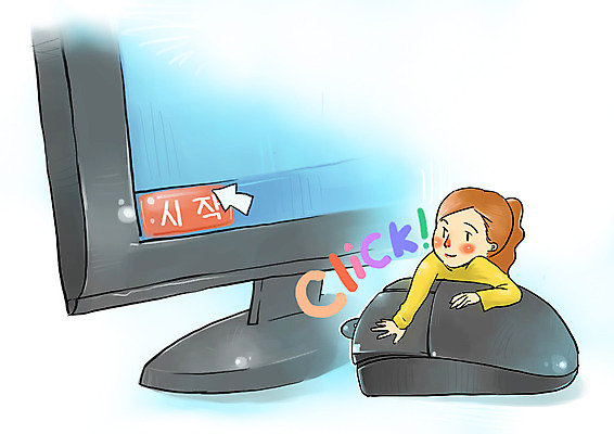 PSD 여자 일러스트 새출발 새로움 한명 사람 컴퓨터 모니터 희망 마우스 사회이슈 클릭 설레임 여자만 여자한명만 국내일러스트 1 감정 컨셉 전자제품 컴퓨터용품 출발 파일형식