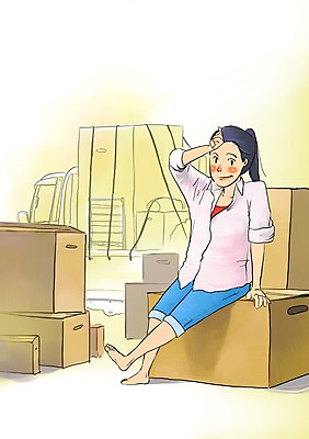 전신 PSD 여자 일러스트 자동차 새출발 새로움 한명 미소 웃음 사람 앉기 상자 희망 짐 이사 사회이슈 땀 이삿짐 설레임 여자만 여자한명만 국내일러스트 1 감정 육상교통 컨셉 모션 표정 출발 파일형식