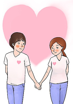 PSD 커플 여자 남자 일러스트 새출발 새로움 사랑 서기 미소 웃음 사람 성인 두명 손잡기 희망 하트 사회이슈 설레임 성인만 국내일러스트 모양 감정 컨셉 관계 모션 표정 출발 파일형식