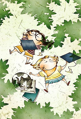 PSD 동물 한마리 학생 여학생 여자 교육 남자 남학생 일러스트 학사모 졸업 중학생 청소년 새출발 미소 웃음 사람 두명 10대 책 반려동물 스쿨라이프 고양이 졸업장 그늘 중학교 나무그늘 십대만 국내일러스트 나무 모자_잡화 1 라이프스타일 포유류 학교 새로움 표정 출발 파일형식