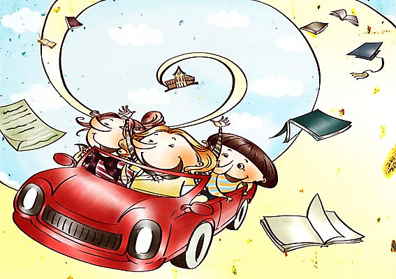 PSD 구름 학생 여학생 여자 교육 남자 초등학생 어린이 남학생 일러스트 졸업 학교 자동차 하늘 새출발 초등학교 미소 웃음 사람 소녀 소년 책 세명 스쿨라이프 어린이만 국내일러스트 자연요소 라이프스타일 육상교통 새로움 표정 출발 파일형식