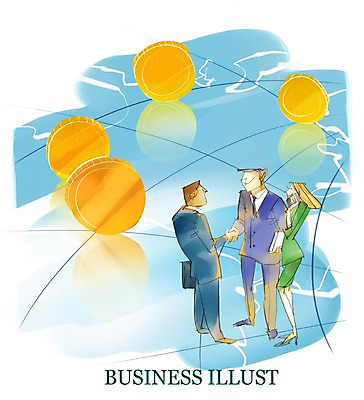 PSD 여자 남자 돈 일러스트 비즈니스 악수 사람 세명 글로벌 동전 비즈니스맨 비즈니스우먼 금화 국내일러스트 손짓 직장인 재산 황금 파일형식