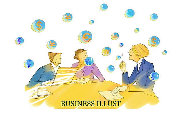 PSD 기호 여자 남자 돈 일러스트 비즈니스 탁자 회의 사람 노트북 컴퓨터 달러 모임 비즈니스맨 비즈니스우먼 원화 비눗방울 엔 문서 파운드 위안화 국내일러스트 문자 가구 전자제품 직장인 재산 파일형식