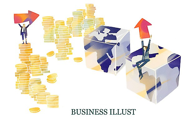 전신 PSD 남자 화살표 돈 일러스트 비즈니스 서기 사람 앉기 두명 지구본 동전 비즈니스맨 상승 남자만 국내일러스트 컨셉 모션 직장인 재산 파일형식