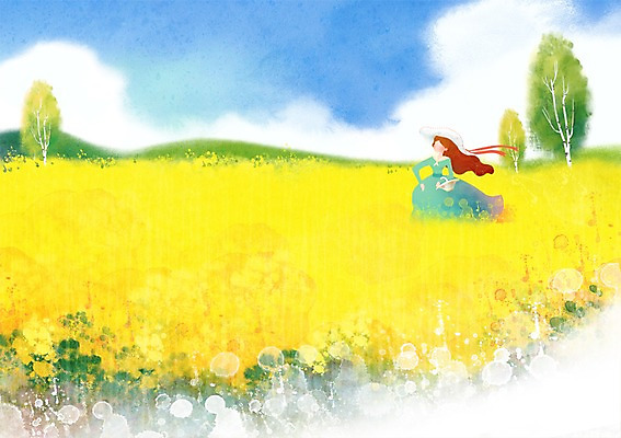 PSD 나무 구름 사계절 계절 여자 꽃 백그라운드 꽃밭 일러스트 자연 하늘 산 한명 사람 풍경 초원 노란색 봄풍경 봄 유채 계절백그라운드 여자만 여자한명만 봄배경 국내일러스트 자연요소 식물 1 컬러 생태계 파일형식