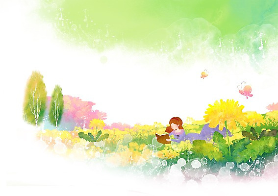 PSD 나무 사계절 계절 여자 꽃 나비 백그라운드 꽃밭 일러스트 자연 한명 사람 풍경 책 독서 봄풍경 봄 민들레 진달래 계절백그라운드 여자만 여자한명만 봄배경 국내일러스트 식물 1 곤충 생태계 파일형식