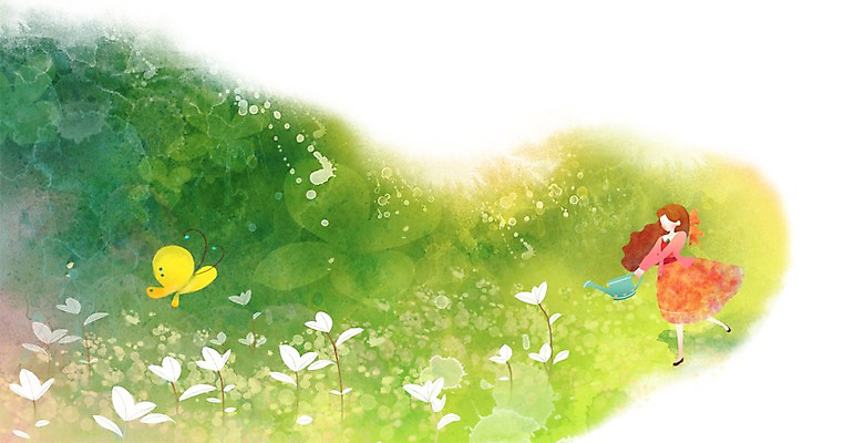 PSD 사계절 계절 여자 나비 백그라운드 일러스트 자연 한명 사람 풍경 초록색 새싹 봄풍경 봄 물뿌리개 계절백그라운드 여자만 여자한명만 봄배경 국내일러스트 식물 1 컬러 곤충 생태계 파일형식