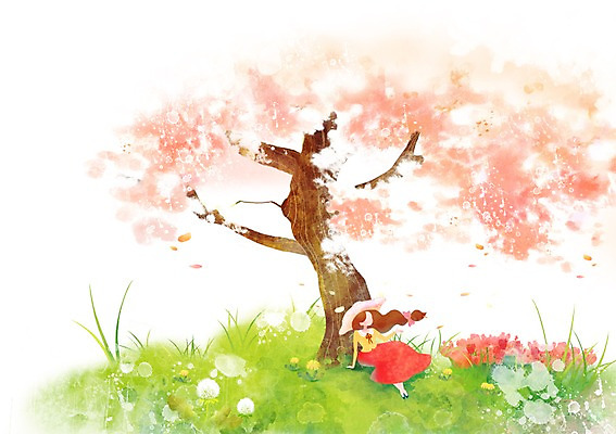 PSD 나무 사계절 계절 여자 백그라운드 일러스트 자연 꽃나무 한명 사람 풍경 잔디 봄풍경 봄 튤립 벚꽃 풀 벚나무 민들레 계절백그라운드 민들레홀씨 여자만 여자한명만 봄배경 국내일러스트 식물 1 꽃 생태계 파일형식