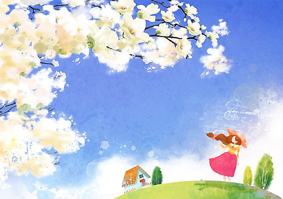 PSD 나무 구름 사계절 계절 여자 백그라운드 일러스트 자연 하늘 주택 꽃나무 한명 사람 풍경 초원 봄풍경 봄 오두막 언덕 계절백그라운드 목련 여자만 여자한명만 봄배경 국내일러스트 자연요소 식물 1 꽃 건물 생태계 파일형식