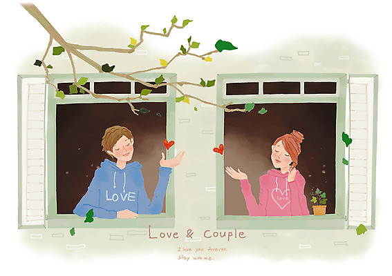 PSD 나무 커플 여자 남자 행복 화분 잎 일러스트 창문 나뭇잎 함께함 사랑 미소 웃음 사람 상반신 성인 두명 눈감음 다정 나뭇가지 하트 성인만 국내일러스트 모양 식물 감정 컨셉 관계 모션 표정 파일형식