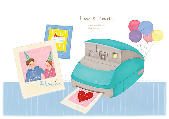 PSD 커플 여자 기념일 남자 행복 일러스트 함께함 사랑 사람 성인 두명 케이크 다정 하트 폴라로이드 폴라로이드사진 풍선 성인만 국내일러스트 모양 감정 컨셉 관계 디저트 이벤트 카메라 파일형식