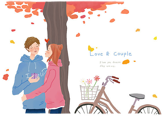 PSD 나무 커플 여자 남자 행복 잎 데이트 일러스트 포옹 나뭇잎 함께함 선물 사랑 서기 사람 상반신 성인 두명 자전거 다정 성인만 국내일러스트 식물 감정 컨셉 관계 안기 모션 바이크 파일형식