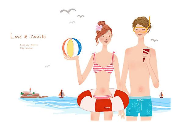 PSD 커플 여자 남자 수영복 행복 바다 데이트 일러스트 공 갈매기 휴가 함께함 사랑 서기 사람 상반신 성인 두명 여름 여름휴가 바캉스 솜 튜브 선박 성인만 국내일러스트 옷 계절 감정 컨셉 수상교통 관계 모션 조류 파일형식 여름_계절
