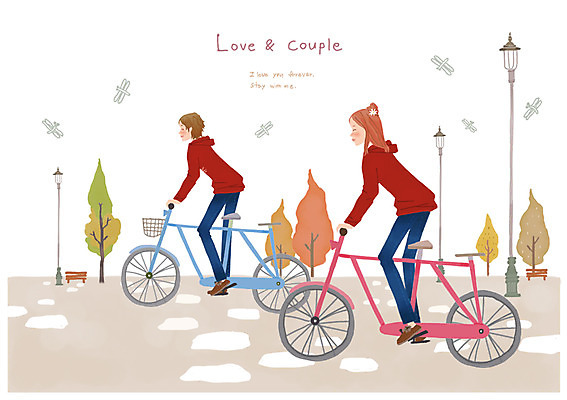 전신 PSD 나무 커플 여자 남자 행복 길 곤충 가로등 일러스트 함께함 사랑 사람 성인 두명 자전거 다정 하이킹 잠자리 성인만 국내일러스트 식물 동물 공공시설 감정 컨셉 관계 레저 바이크 파일형식