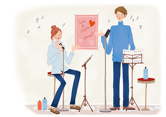 전신 PSD 커플 여자 남자 행복 포스터 음악 데이트 음표 일러스트 노래 탁자 함께함 사랑 서기 미소 웃음 사람 앉기 성인 두명 물 다정 보면대 물병 악보 마이크 노래방 성인만 국내일러스트 자연요소 기호 감정 음향기기 가구 컨셉 관계 모션 문화예술 표정 물통 파일형식