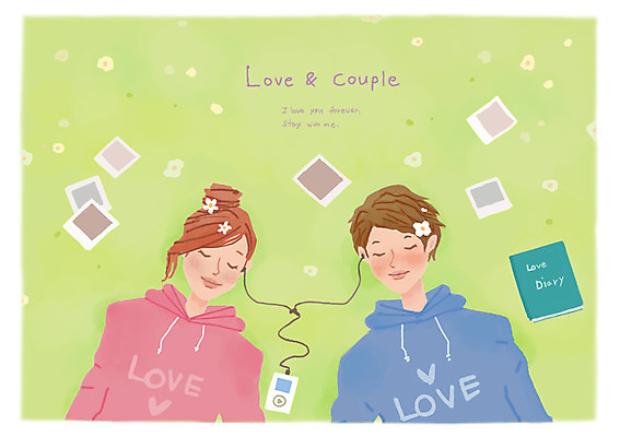 PSD 커플 여자 남자 꽃 행복 음악 일러스트 함께함 사랑 미소 웃음 사람 상반신 성인 두명 눈감음 다정 음악감상 감상 일기 폴라로이드사진 성인만 국내일러스트 식물 감정 컨셉 관계 모션 문화예술 표정 폴라로이드 파일형식