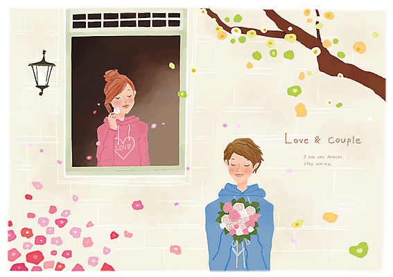 PSD 나무 커플 여자 남자 꽃잎 꽃 행복 꽃다발 프로포즈 일러스트 창문 함께함 사랑 미소 웃음 사람 상반신 성인 두명 다정 나뭇가지 창가 성인만 국내일러스트 식물 감정 컨셉 관계 표정 파일형식