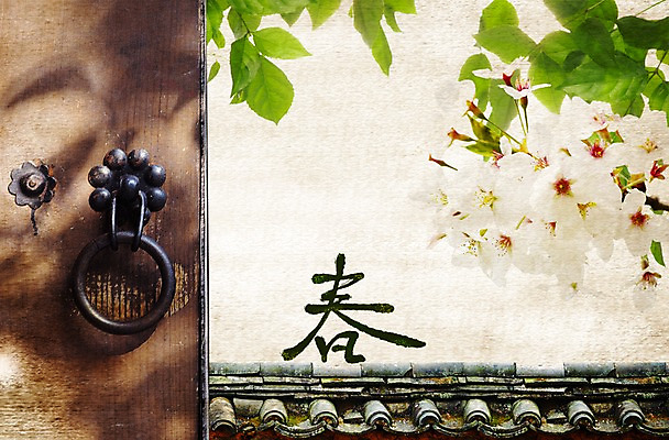 PSD 편집 편집이미지 계절 꽃 백그라운드 잎 자연 나뭇잎 기와 손잡이 풍경 사람없음 담장 봄 벚꽃 고리 대문 문고리 이미지편집 식물 문 생태계 파일형식