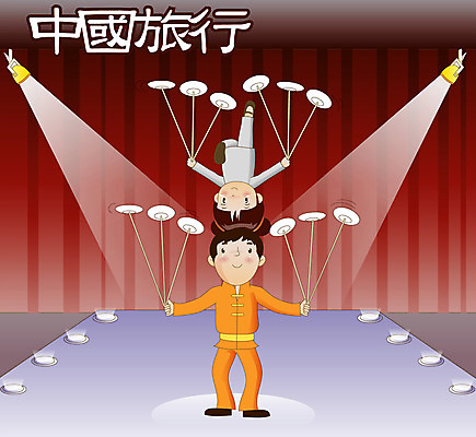 EPS 해외 접시 여자 남자 나라 아시아 외국문화 여행 일러스트 조명 중국문화 사람 성인 두명 관광지 중국 무대 서커스 중국여행 접시돌리기 성인만 국내일러스트 동양문화 식기 문화 해외여행 묘기 파일형식 벡터