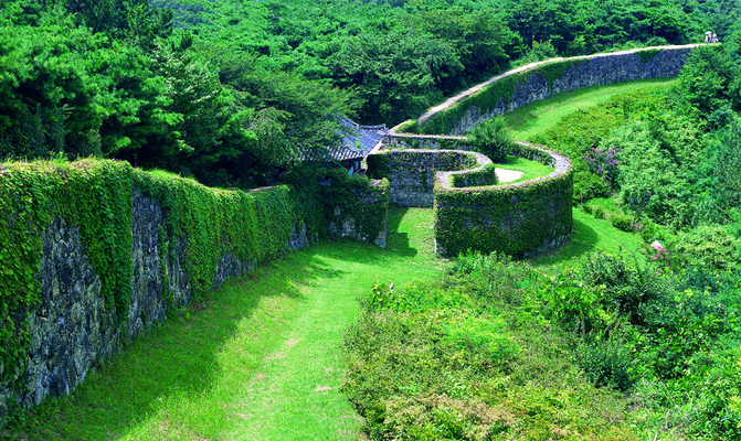포토 JPG 나무 식물 컬러 자연 한국 돌담 풍경 잔디 사람없음 야외 초록색 문화재 풀 성 전라북도 전라도 성벽 고창 국내포토 건축물 아시아 담장 돌_바위 생태계 파일형식