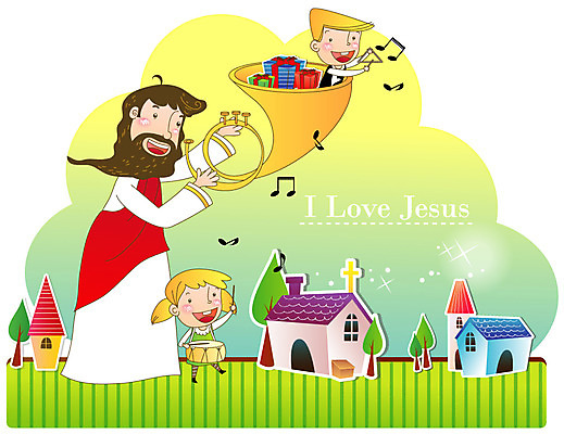 EPS 나무 행복 기독교 종교 어린이 악기 연주 일러스트 주택 선물 미소 웃음 사람 소녀 소년 건물 세명 선물상자 교회 마을 믿음 희망 예수 트럼펫 작은북 국내일러스트 식물 건축물 여자 남자 감정 음악 종교건축 표정 상자 신_종교 금관악기 북 파일형식 벡터