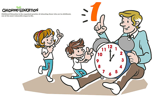 EPS 백인 학생 여학생 어린이교육 교육 남자 어린이 남학생 시계 일러스트 함께함 사람 소녀 소년 성인 세명 숫자 교사 시간 도움 국내일러스트 서양인 직업 문자 여자 컨셉 파일형식 벡터