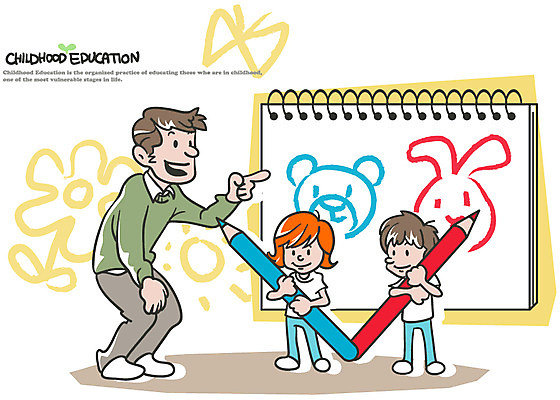 EPS 백인 학생 여학생 어린이교육 교육 남자 어린이 남학생 일러스트 색연필 함께함 사람 소녀 소년 성인 세명 교사 도움 스케치북 그림 국내일러스트 서양인 직업 여자 컨셉 학용품 파일형식 벡터