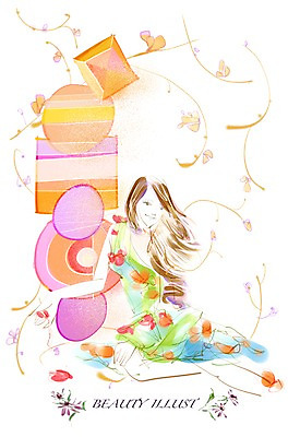 전신 PSD 라이프스타일 여자 꽃 일러스트 갈색머리 사람 앉기 20대 라이프 30대 뷰티 화장품 변화 아이섀도 여자만 성인여자만 성인만 국내일러스트 식물 헤어스타일 컨셉 모션 청년 생활 장년 파일형식