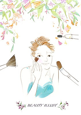 PSD 라이프스타일 여자 꽃 잎 일러스트 나뭇잎 갈색머리 사람 20대 라이프 30대 화장 뷰티 화장용품 붓 변화 여자만 성인여자만 성인만 국내일러스트 식물 헤어스타일 컨셉 청년 생활 장년 미용용품 파일형식