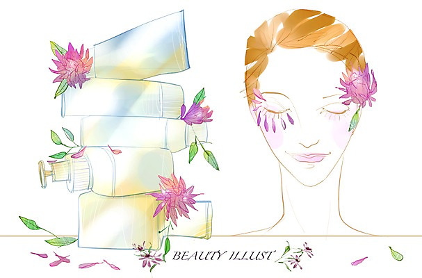PSD 라이프스타일 여자 꽃잎 꽃 얼굴 일러스트 갈색머리 사람 20대 라이프 30대 뷰티 화장품 변화 여자만 성인여자만 성인만 국내일러스트 식물 헤어스타일 컨셉 청년 생활 신체부위 장년 파일형식