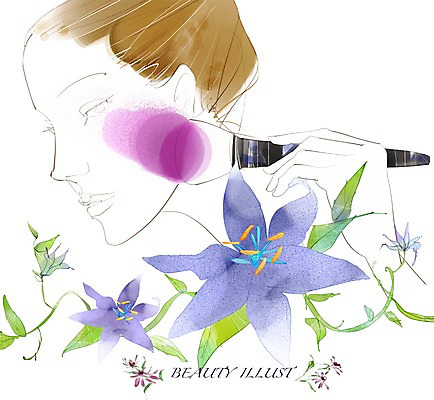 PSD 라이프스타일 여자 꽃 일러스트 사람 20대 라이프 30대 화장 뷰티 변화 볼터치 메이크업브러쉬 여자만 성인여자만 성인만 국내일러스트 식물 컨셉 청년 생활 장년 붓 파일형식