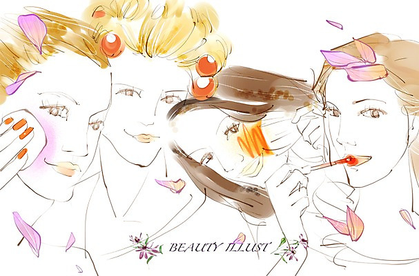 PSD 라이프스타일 여자 꽃 얼굴 일러스트 미소 사람 여러명 20대 라이프 30대 화장 뷰티 립스틱 변화 손톱 볼터치 매니큐어 헤어롤 여자만 성인여자만 성인만 국내일러스트 식물 손 다수 컨셉 표정 청년 생활 신체부위 장년 화장품 미용용품 파일형식