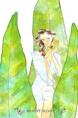 PSD 라이프스타일 여자 잎 오렌지 과일 일러스트 나뭇잎 미소 사람 20대 라이프 30대 뷰티 변화 여자만 성인여자만 성인만 국내일러스트 식물 컨셉 표정 청년 생활 장년 파일형식